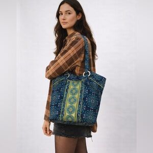 Marie Lifestyle Collection Blue Mandala Boho Pattern Large Quilted Shoulder bag
